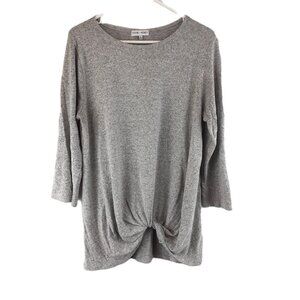 Thyme + Honey Sweater size LARGE Gray 3/4 Sleeve Soft Knot Front Pullover